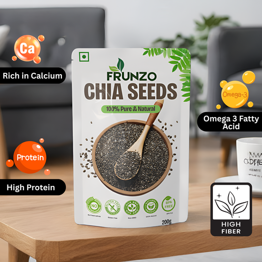 Frunzo Organic Raw Chia Seeds for Weight Loss with Omega 3 , Calcium, Zinc & Fiber (200g)