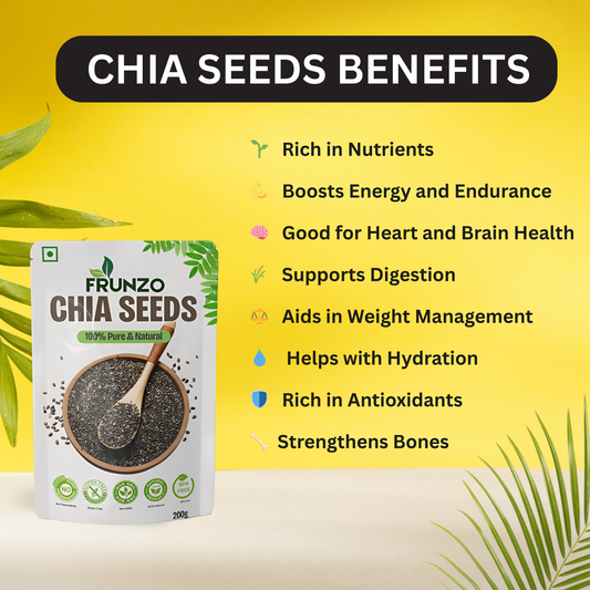 Frunzo Organic Raw Chia Seeds for Weight Loss with Omega 3 , Calcium, Zinc & Fiber (200g)